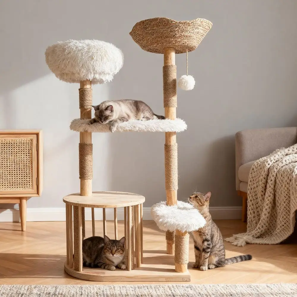 Natural Wooden Cat Tower with  - Cat Scratching Post recensie en prijs