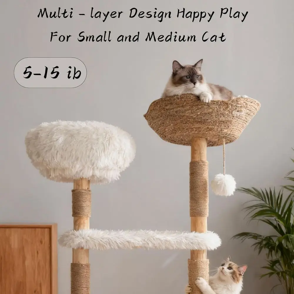 Natural Wooden Cat Tower with  - Cat Scratching Post recensie en prijs